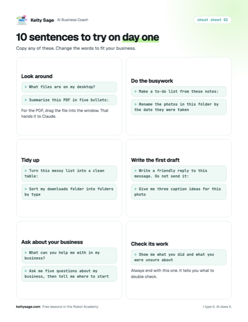 Preview of cheat sheet 02: 10 sentences to try on day one