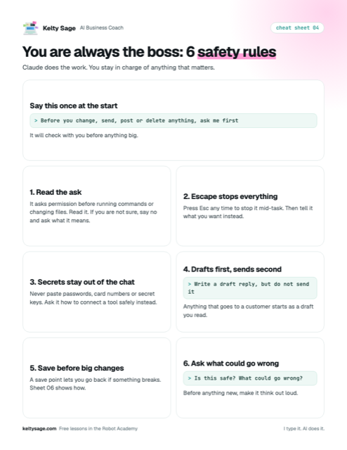 Preview of cheat sheet 04: You are always the boss: 6 safety rules