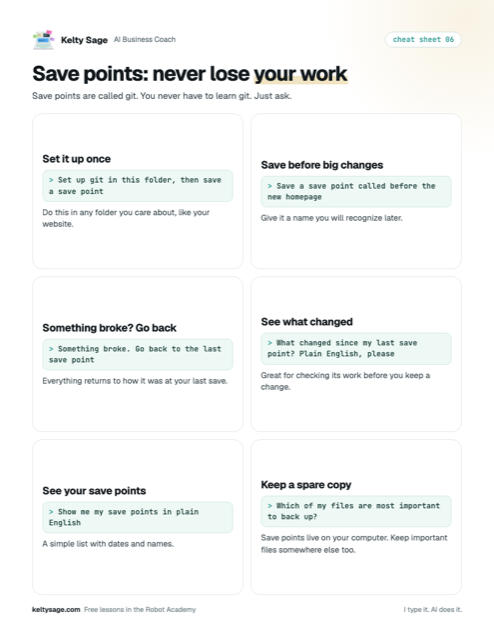 Preview of cheat sheet 06: Save points: never lose your work